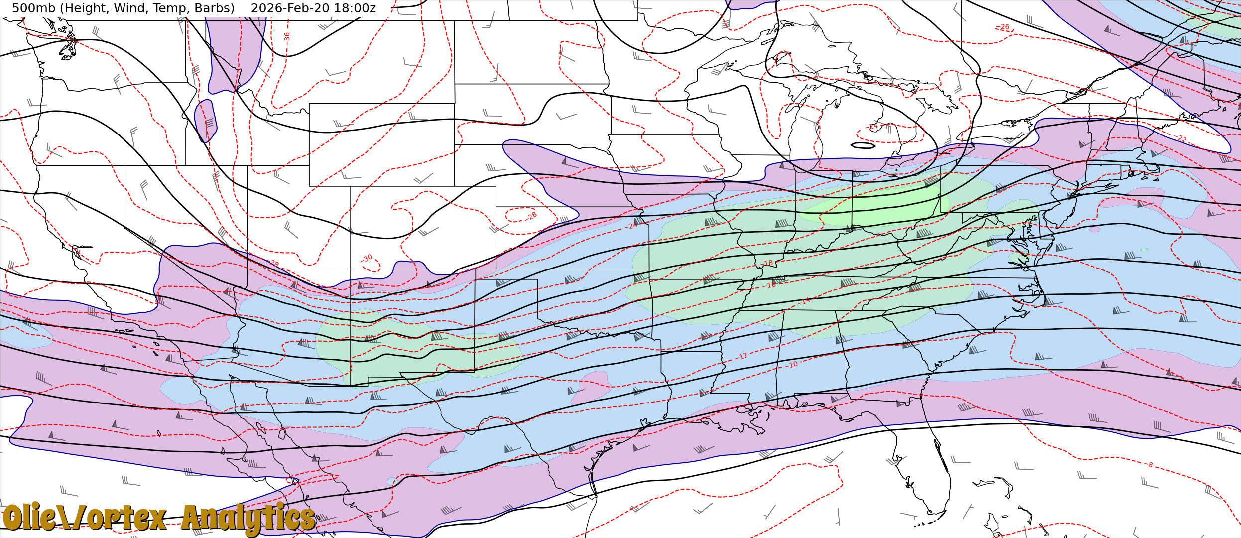 500mb (Height, Wind, Temp, Barbs)