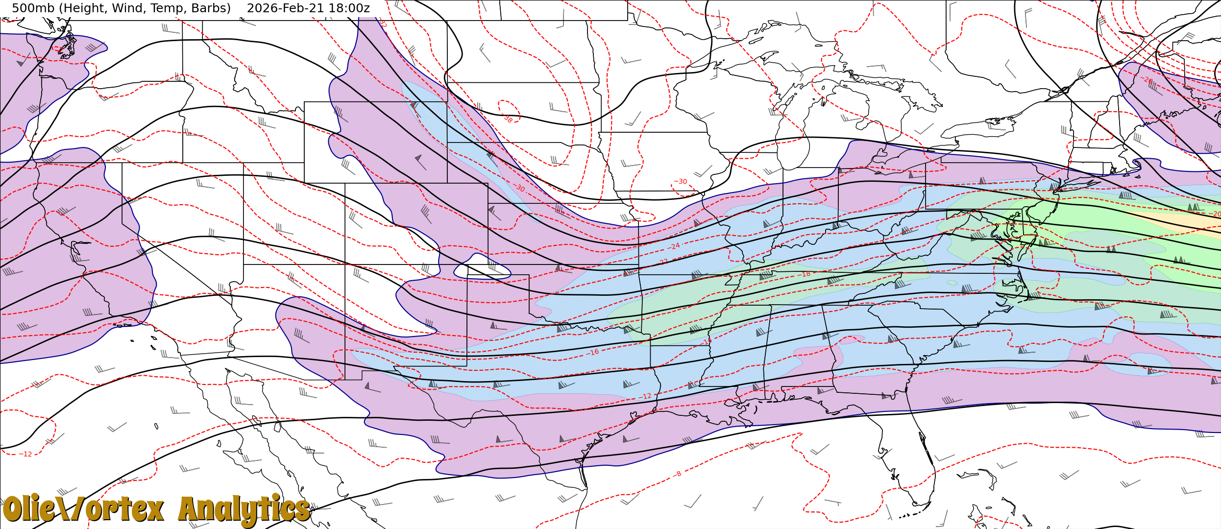 500mb (Height, Wind, Temp, Barbs)