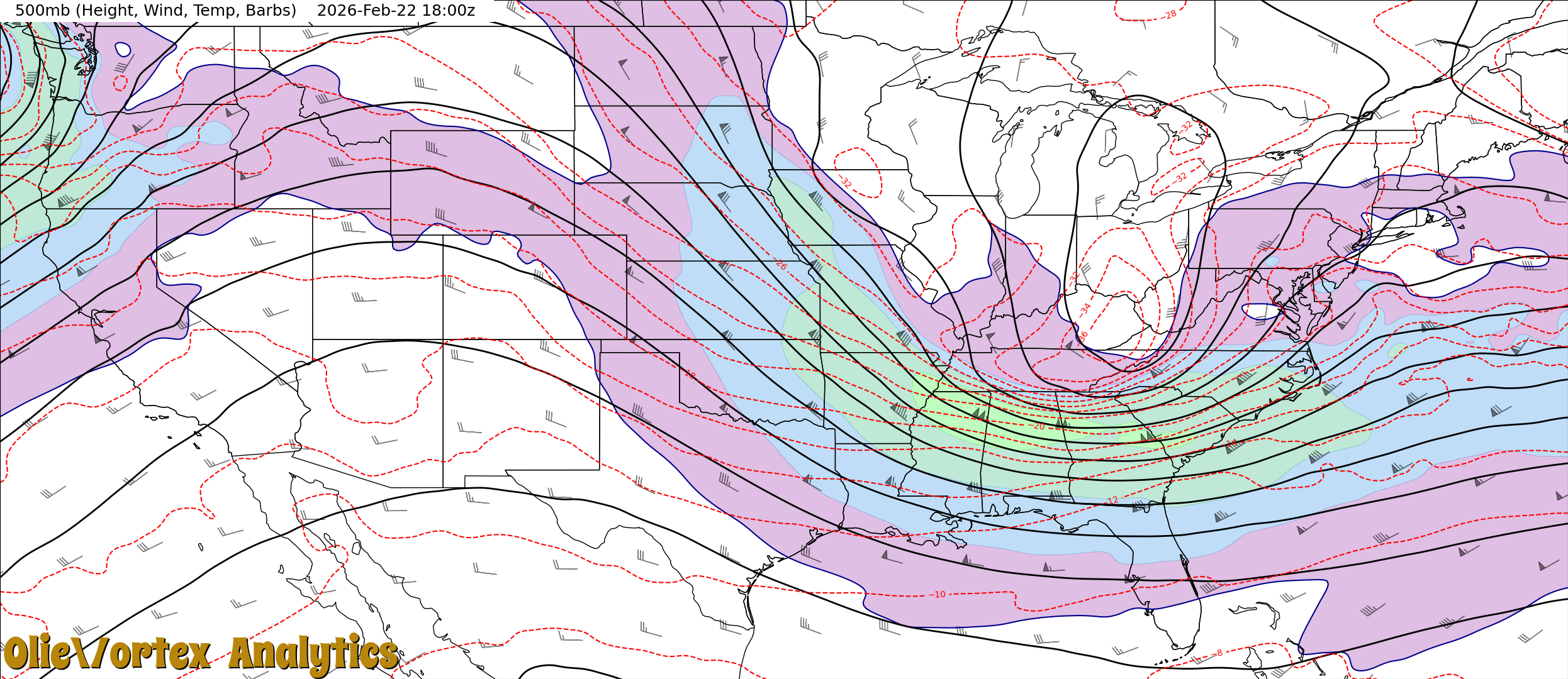 500mb (Height, Wind, Temp, Barbs)