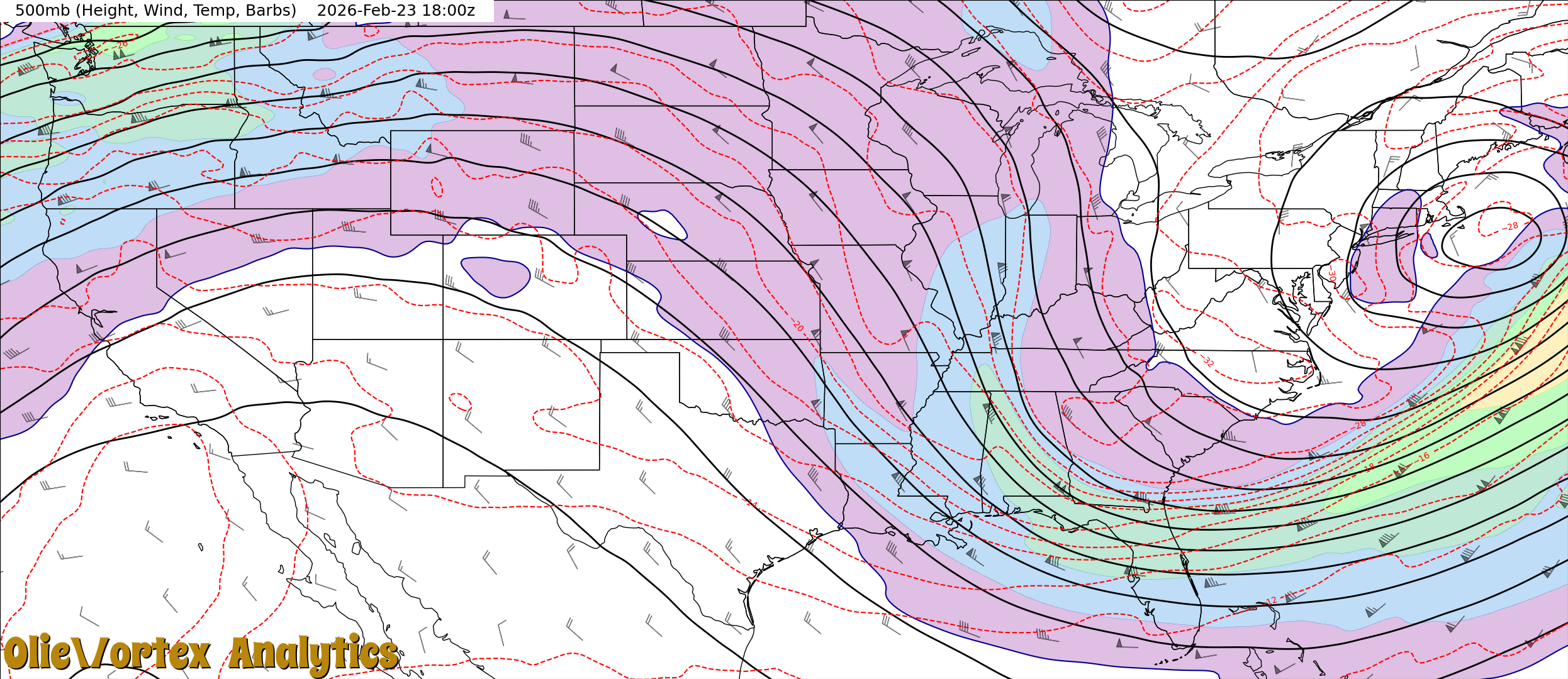 500mb (Height, Wind, Temp, Barbs)