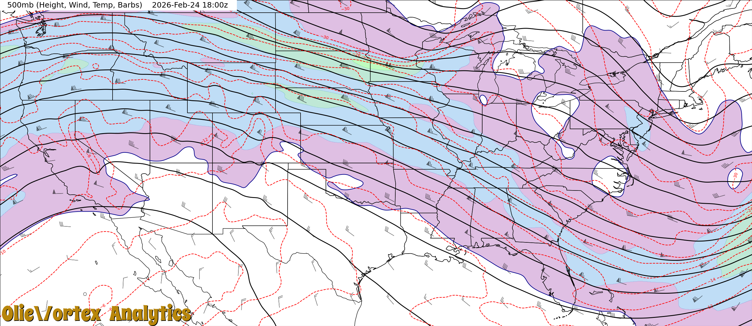 500mb (Height, Wind, Temp, Barbs)